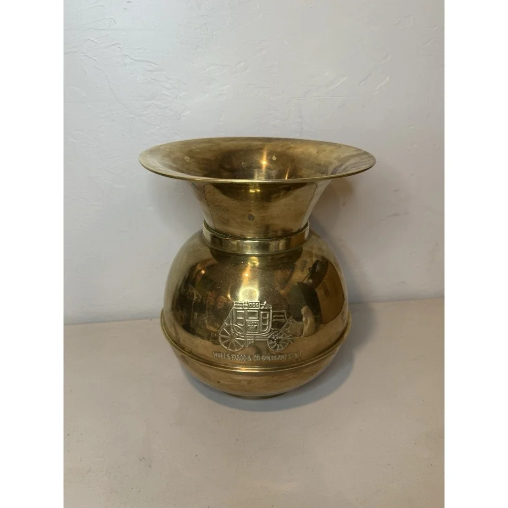 Vtg Wells Fargo & Co Overland Stage Brass Spittoon Bucket 11